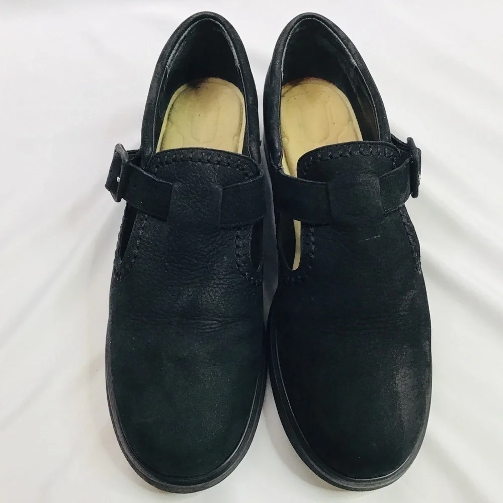 ROCKPORT Size 9 1/2 Mary Jane Loafer Flats Shoes Suede Leather Buckle Black - Picture 7 of 11
